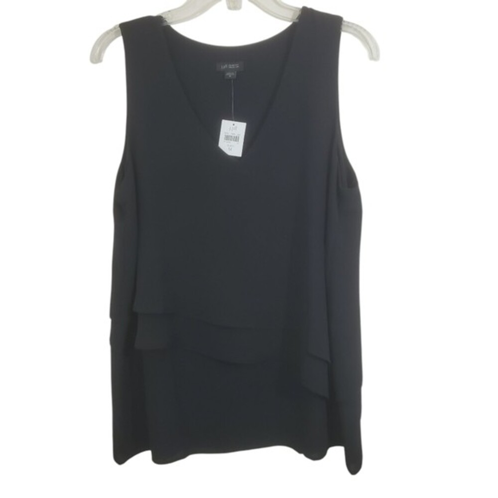 J. Jill Wearever Tiered Sleeveless Tank Top Black Chiffon Modern NWT Medium